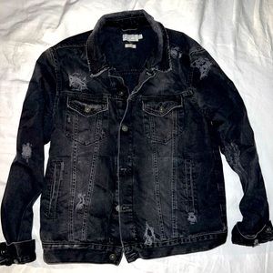 Men’s Topman black distressed jean jacket size medium. Oversized fit